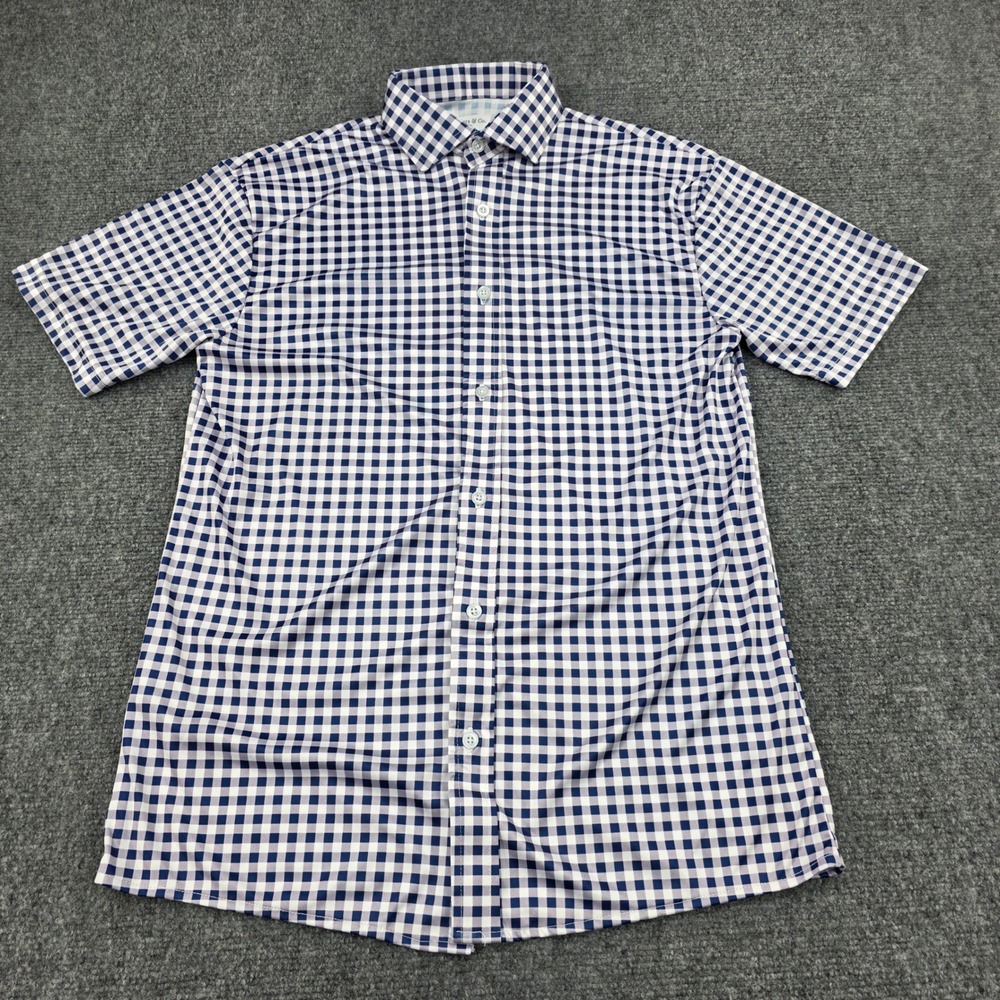 Collars & Co. Men's Small Blue Gingham Short Sleeve Dress Collared‎ Polo Shirt